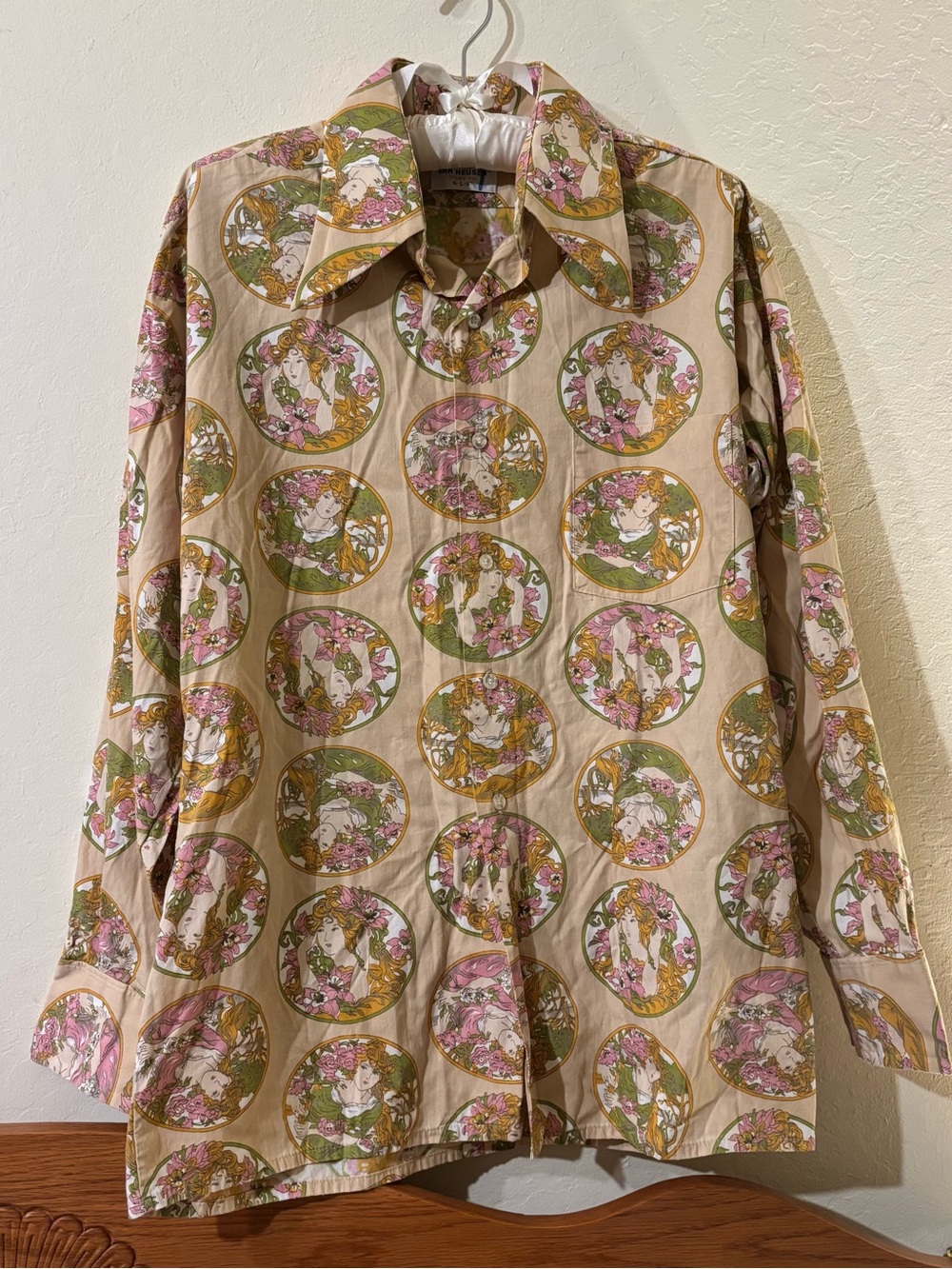 Vintage Art Nouveau Mucha Dagger Collar Buttondown Blouse LARGE